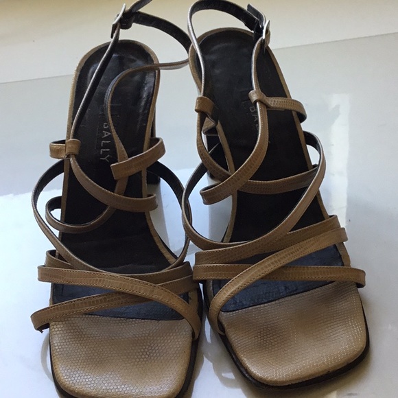 Bally vintage heeled sandal in faux reptile tan. Size 7 - Picture 1 of 6
